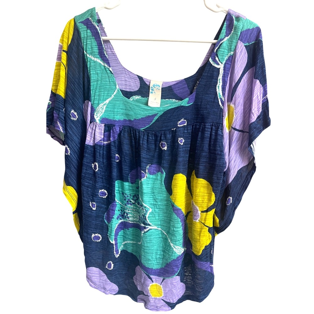 Anthropologie C.Kerr Blue Green Floral Top S